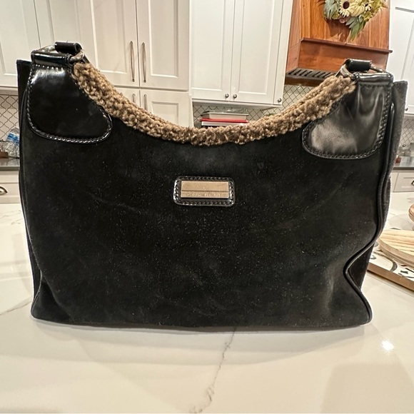 Stuart Weitzman Vintage Black Suede Shearling Shoulder Bag Purse 90’s Y2K - Picture 3 of 13